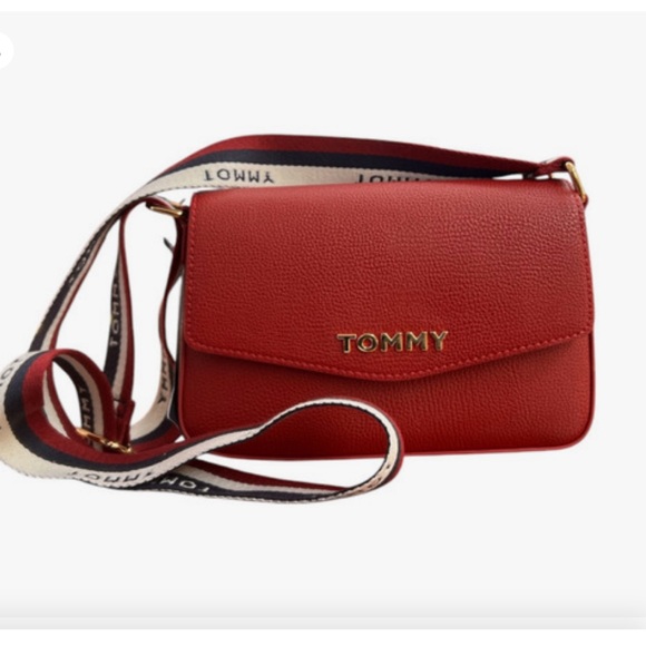 Tommy Hilfiger Red Crossbody Bag Purse with Logo Strap - Picture 1 of 14